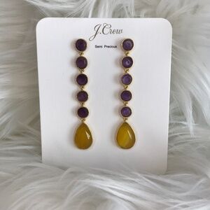 NWT J. Crew Mixed-Stone Drop Earrings Semiprecious Stones Amethyst/Yellow Agate